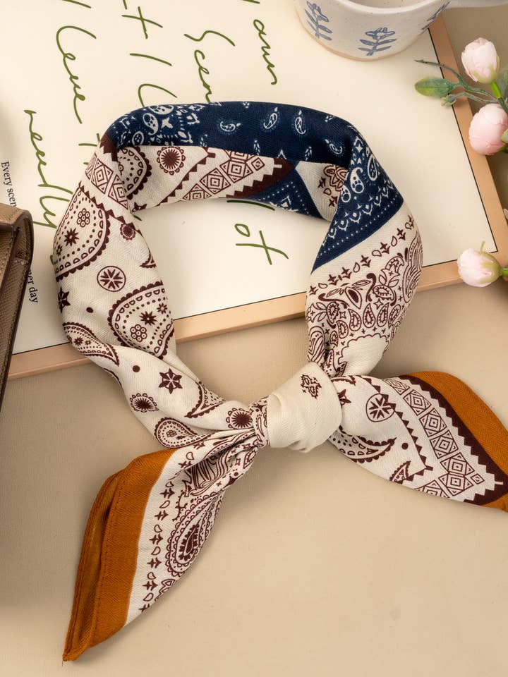 70x70 square scarf with paisley pattern – navy blue, black, red for wholesale by COSMOS