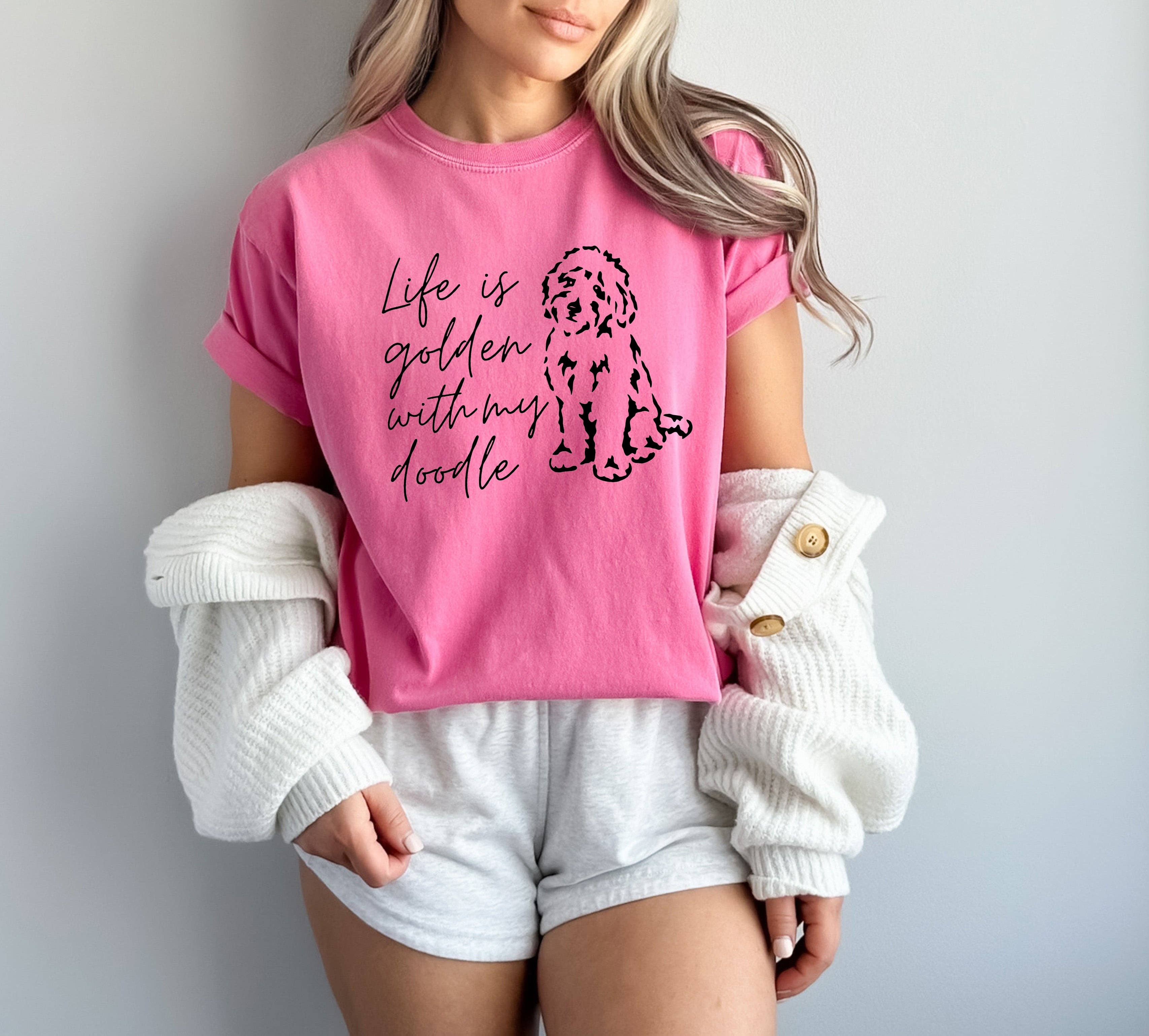 Verita Culture - Wholesale Screen Printed T-Shirt - Women's - Life Is Golden With My Doodle Dog mom Garment Dyed T Shirt6