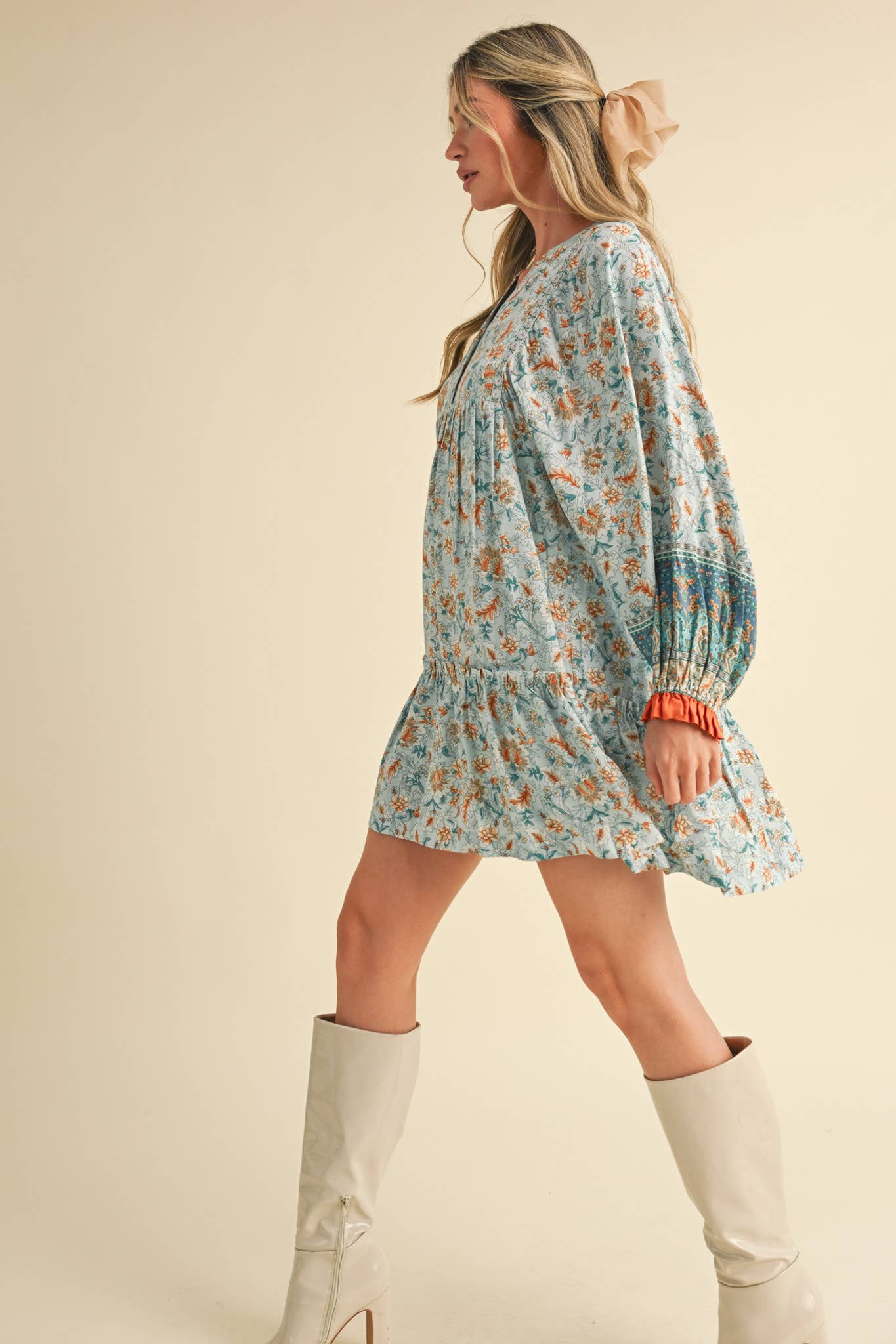 &MERCI - Wholesale Dress - Women's - EXCLUSIVE PRINT PUFF SLEEVE TIERED BABYDOLL DRESS MDR349013