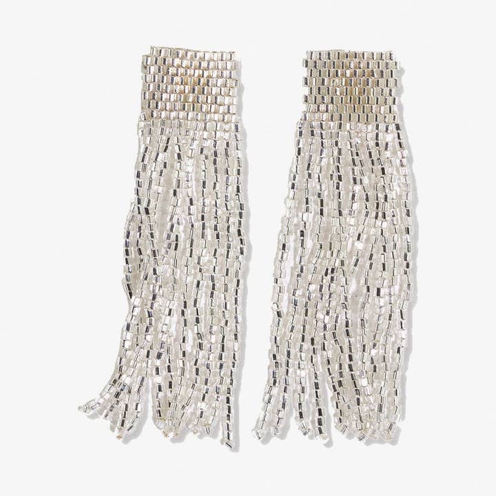 Marilyn Solid Beaded Fringe Earring Silver Wholesale for wholesale by INK + ALLOY