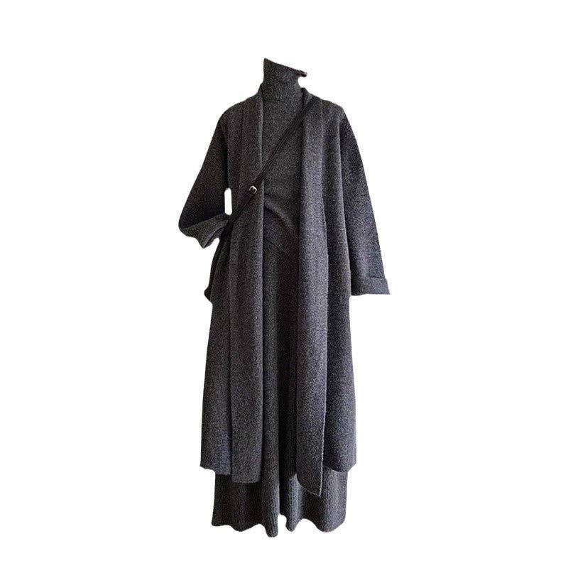 UZ Wholesale Store - Wholesale Top & Skirt Set - Women's - Fashionable Knitted Long Cardigan And Short Sweater Set With Half Skirt3