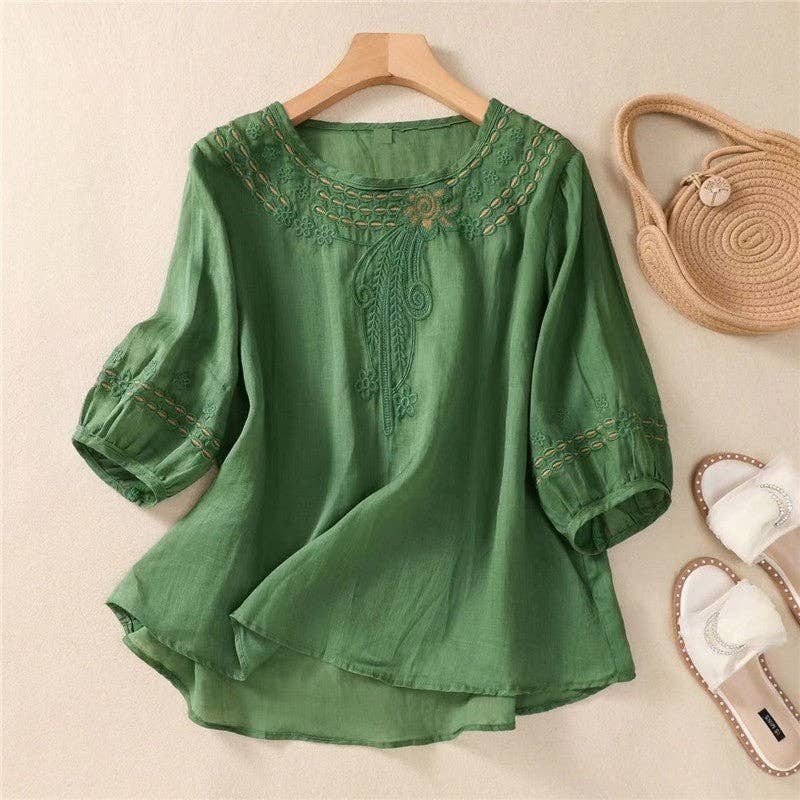 FurDecoration – wholesale Blouse – Women’s – Flowy Embroidered Linen Blouse - Perfect for a Sleek Silhouette2
