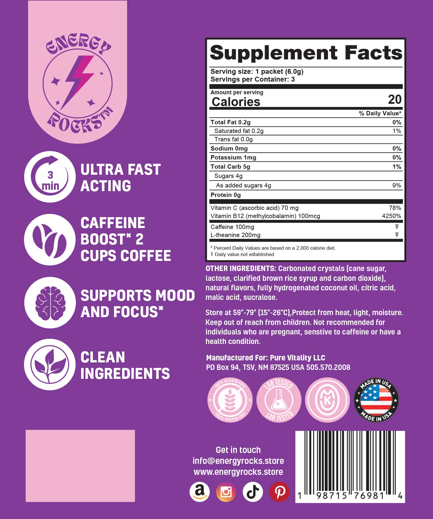 Energy Rocks - Wholesale Snack Bar - Energy Rocks™ 3-pack Hang Hole Cherry Berry3