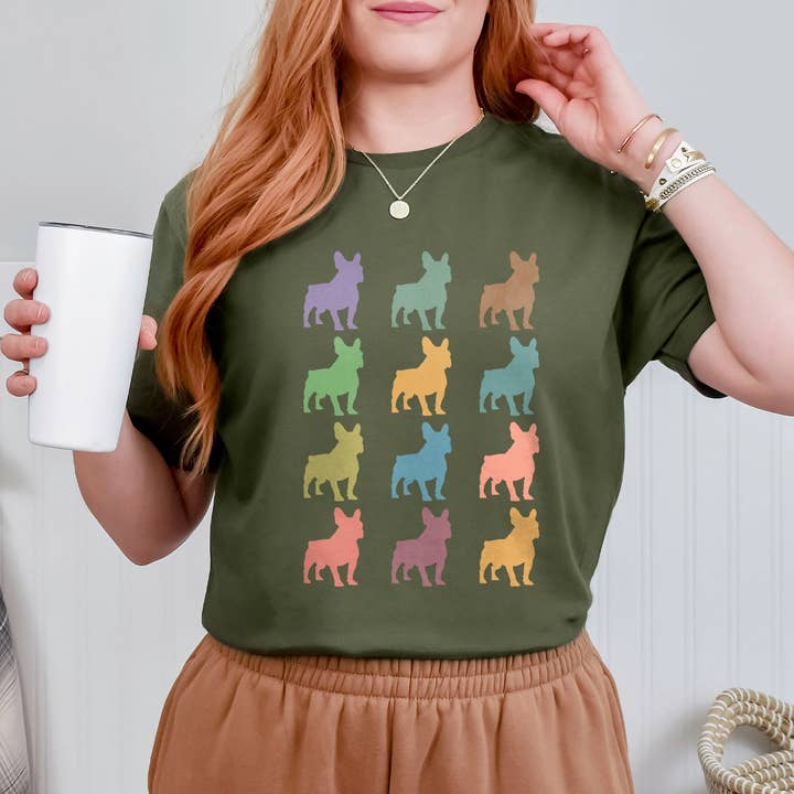 Vivtrek - Wholesale Screen Printed T-Shirt - Women's - French Bulldog Shirt Cute Funny Dog Lover Vintage Tee 56