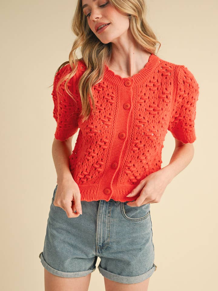 &MERCI - Wholesale Cardigan - Women's - CROPPED POINTELLE BUTTON DOWN SWEATER CARDIGAN MSW1085718