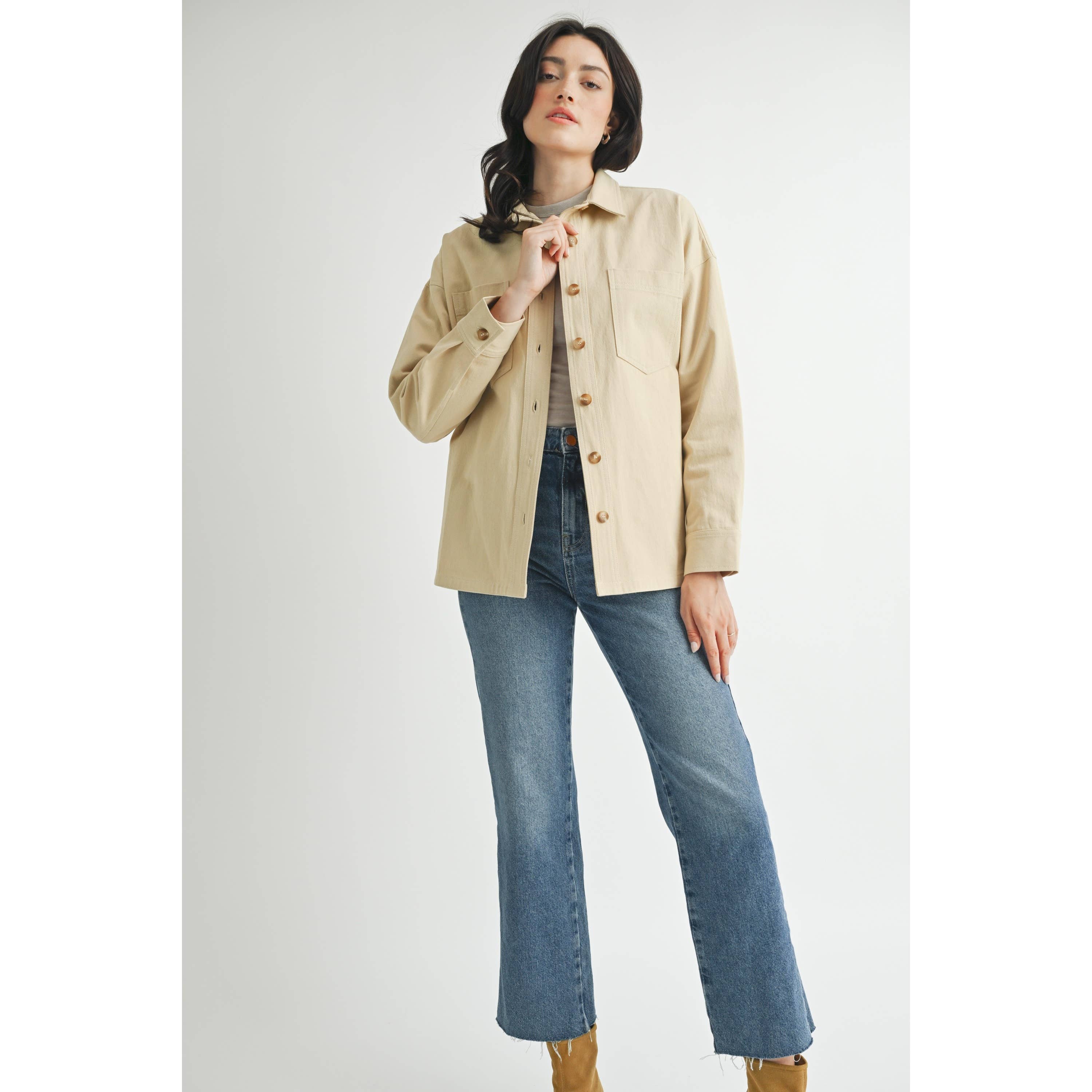 SAND COTTON TWILL SHIRT JACKET for wholesale on Faire6