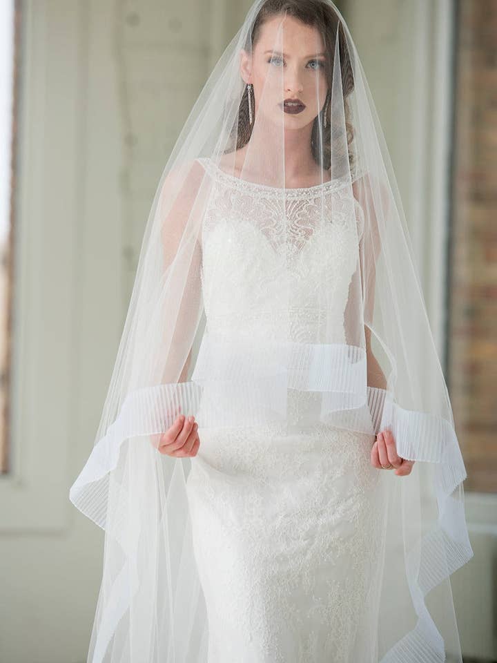 Hana Two-Tier Cathedral Pleated Horsehair Veil for wholesale by Ariel Taub