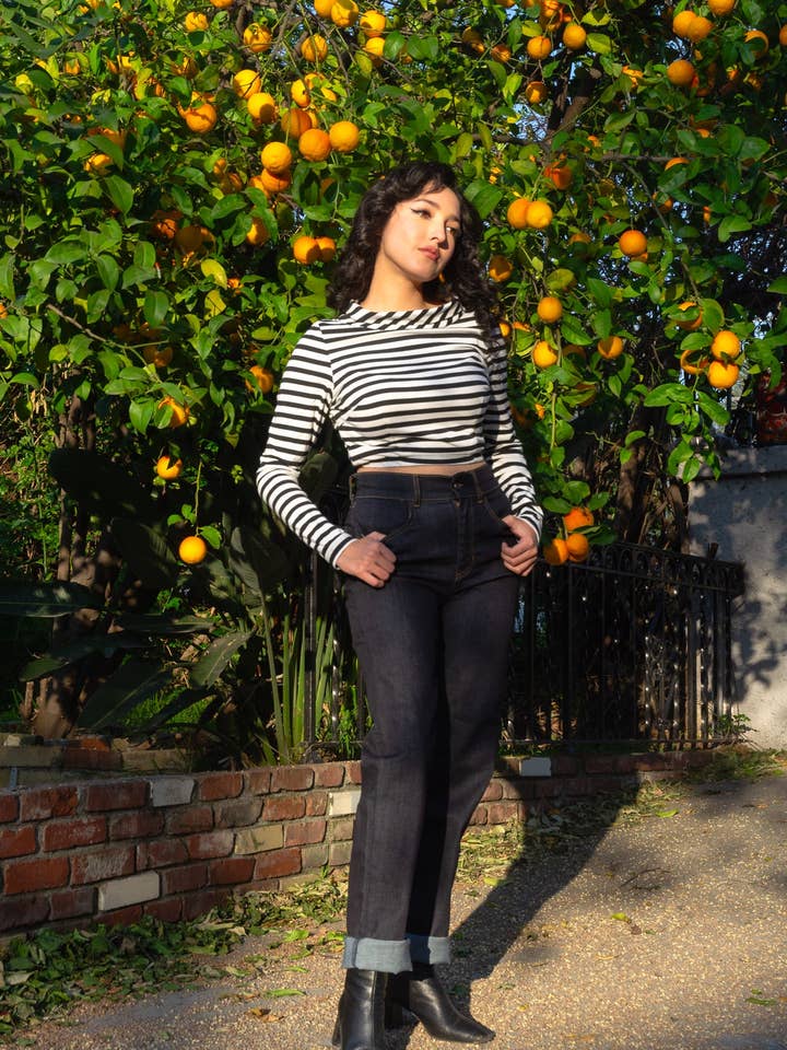 Love Your Body - Premium Stretch Denim Boyfriend 4-Pocket Jeans by Laura Byrnes for wholesale by Pinup Couture