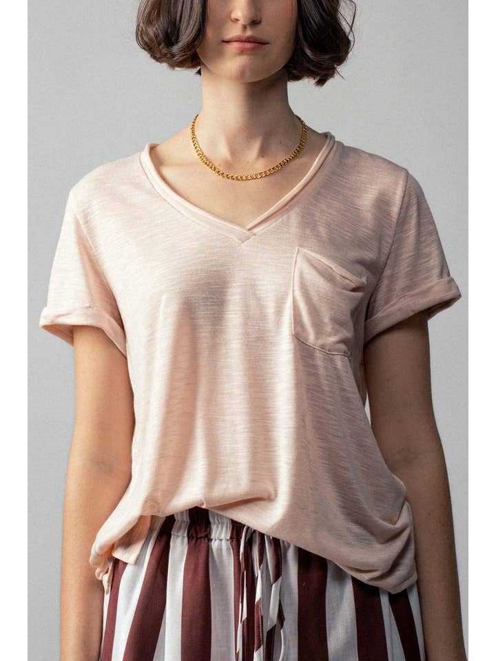 Urban Daizy - Wholesale T-Shirt - Women's - Rolled Sleeve V-Neck Pocket Tee34