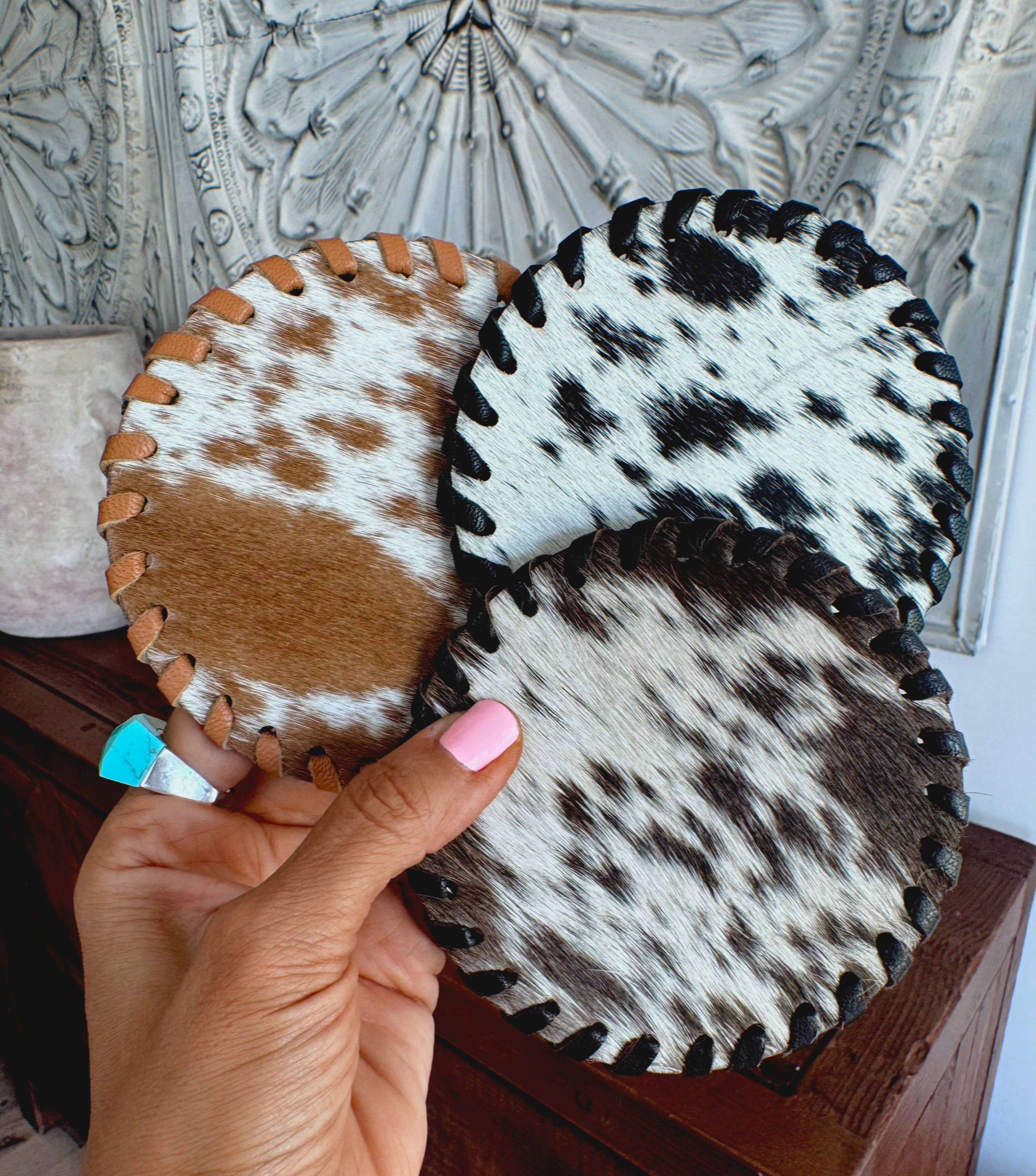Boho Ranch Shop - Wholesale Coasters - Genuine Cowhide Leather Coasters P| Western Hair-On Hide13