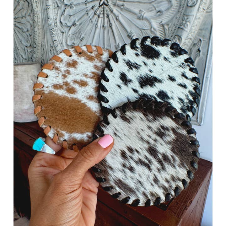 Boho Ranch Shop - Wholesale Coasters - Genuine Cowhide Leather Coasters P| Western Hair-On Hide13