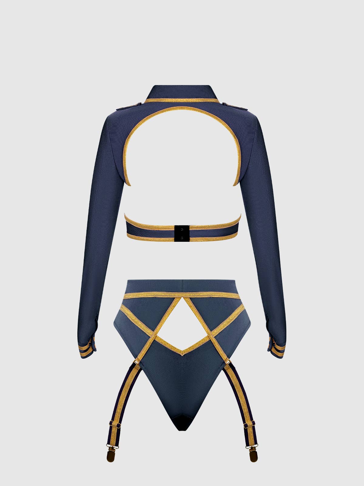 Navy Gold FLYING HIGH PILOT BRA TOP, HIWAIST PANTY & HAT SET for wholesale on Faire8