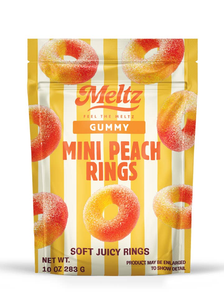 Meltz Mini Peach Rings Swedish Style Gummy 10oz for wholesale by NOVA FOODS