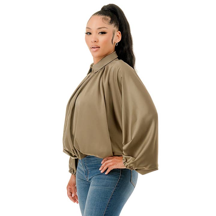 DORCAS - Wholesale Jacket - Women's - SATIN COLLARED ZIP FRONT BOMBER JACKET4