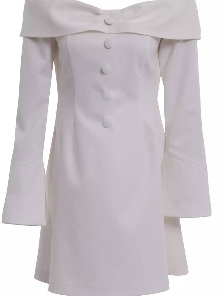 Robe Mini à Épaules Dénudées Blanche à Manches Longues pour la vente par Noece