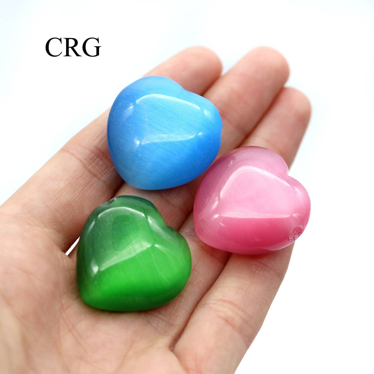 Crystal River Gems LLC – wholesale Spiritual stone/crystal – SET OF 4 - Mixed Cats Eye Hearts w/ Drilled Hole 25 mm avg.3