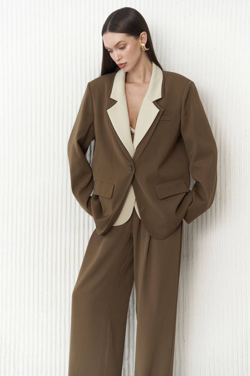 Design company-Fatma Balkir – wholesale Suit set – Women′s – Brown Pantsuit- Brown Blazer and Pants for Womens4