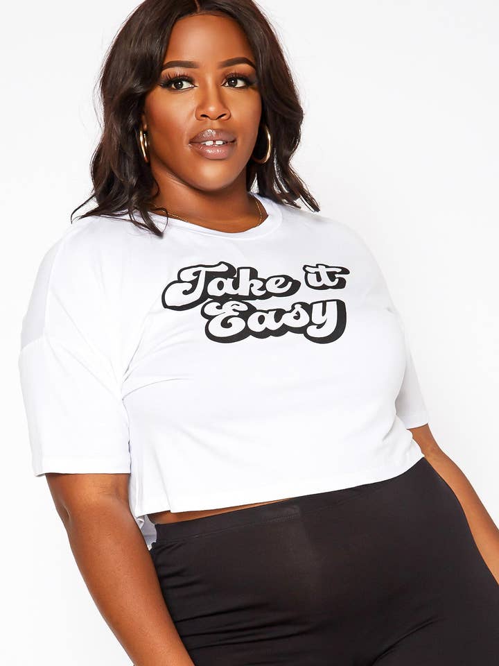 Robin K - Wholesale Screen Printed T-Shirt - Women's - Bellatrix Plus Size Women's Printed Crop Top3