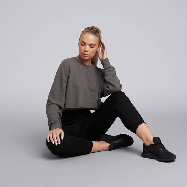 Female Mineral Washed Cropped Pullover - Gunmetal for wholesale by HPE Activewear