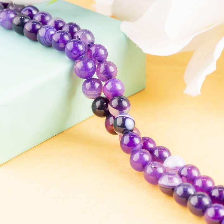 Soothing Crystals Beads - Wholesale Beads - Crystal Jewelry Beads| Banded Agate Purple| Gemstone Healing1