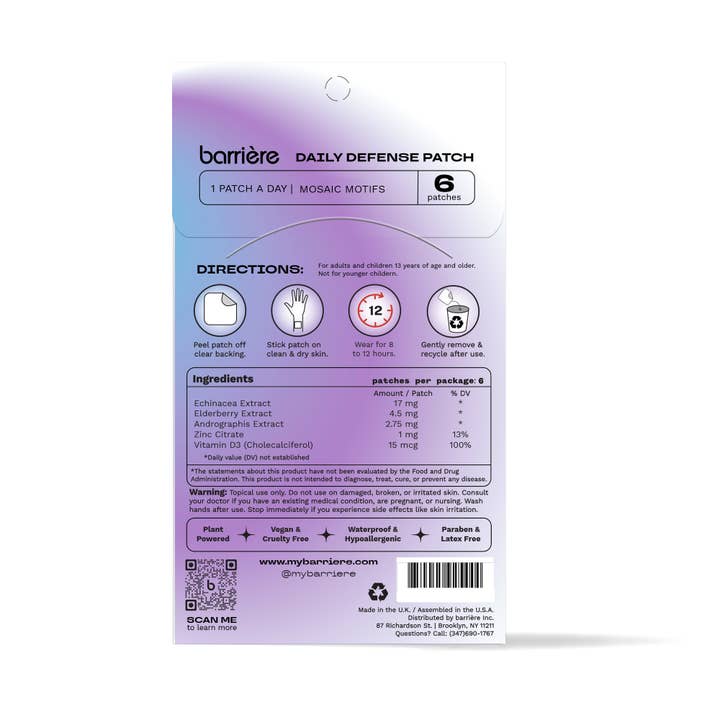 barriere - Wholesale Oral Supplement/Vitamin - Daily Defense Vitamin Patch 6pk - white mosaic print