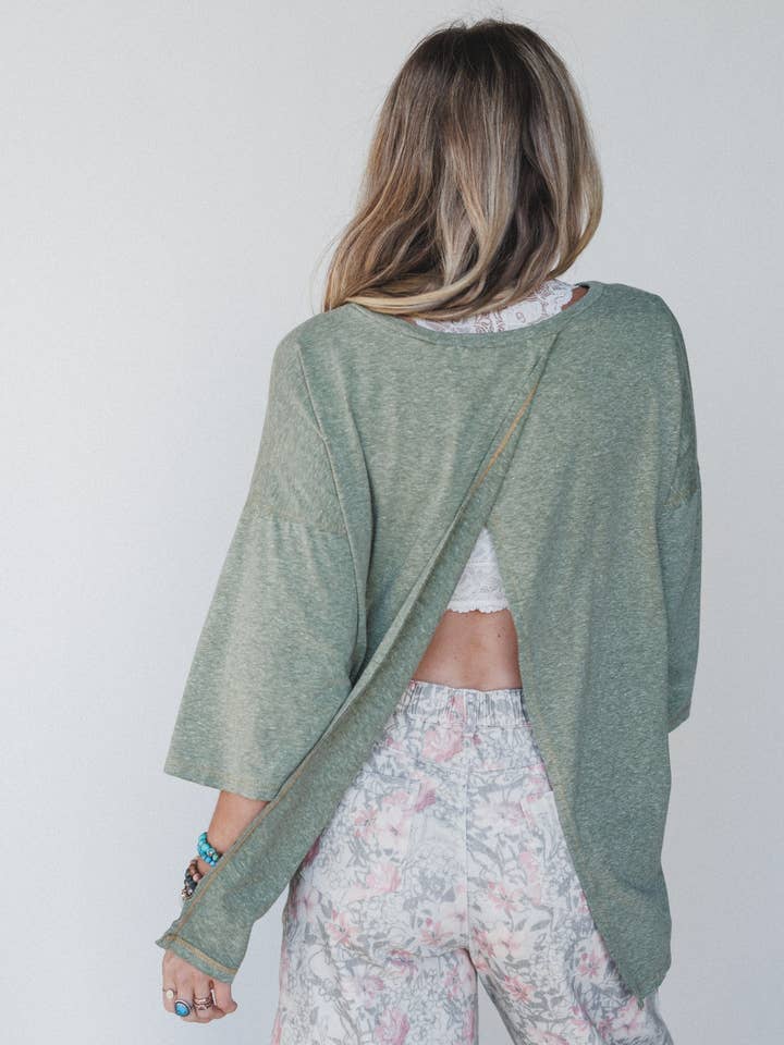 Callie Split Back Top - Olive for wholesale by Three Bird Nest