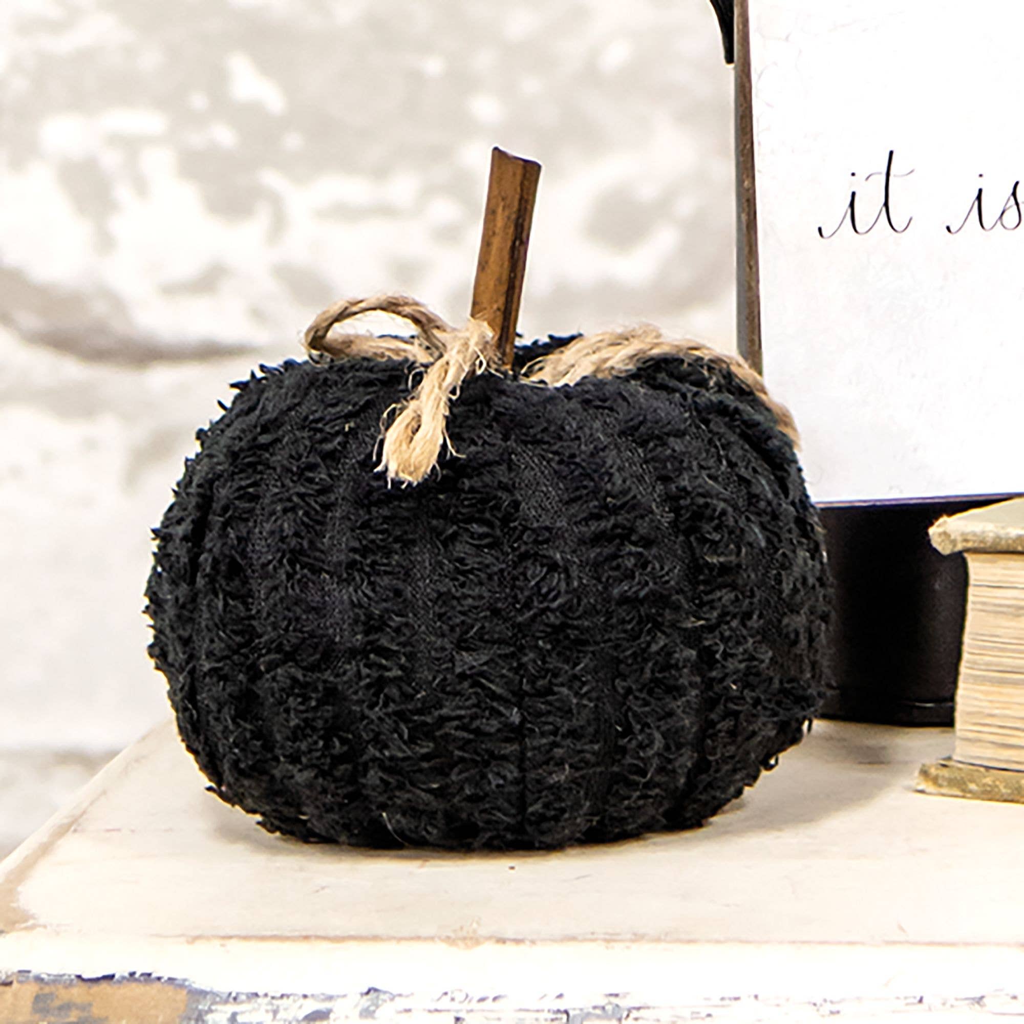 The Hearthside Collection - Wholesale Decorative Tabletop Object - Black Chenille 3" Stuffed Pumpkin Decorative Tabletop Object1