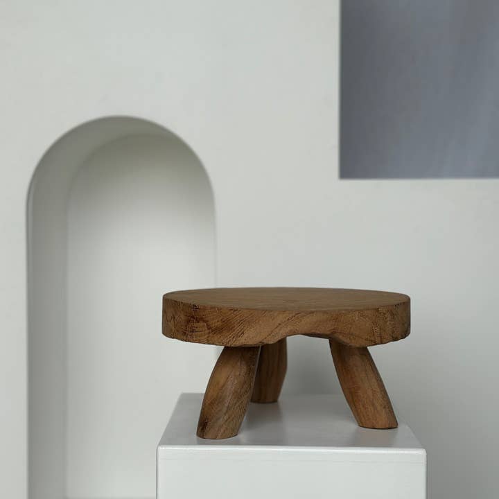 Office Objets - Wholesale Stool - Small low three-legged stool in upcycled blond teak D:30 H:1592