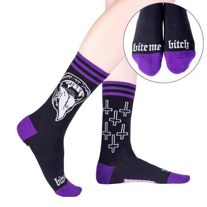 Bite Me Bitch Crew Socks for wholesale by FootClothes LLC