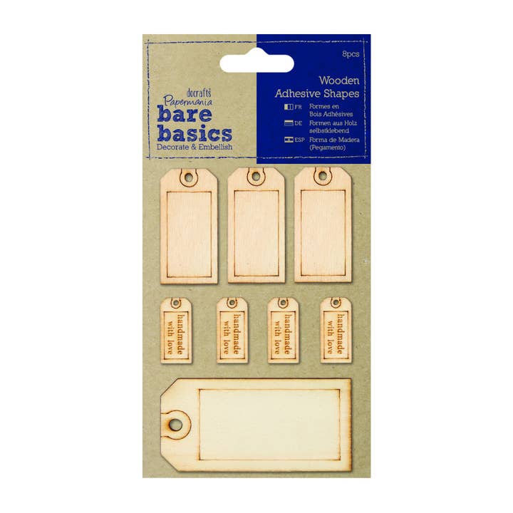 Bare Basics - Wooden Adhesive Shapes (8pcs) - Tags for wholesale by West Design Products