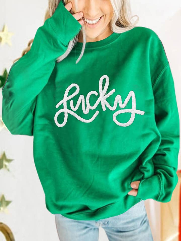 Aphabet Chenille Embroidered Pullover Sweatshirt for wholesale by Lovesoft