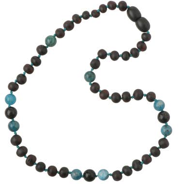 Cherry Baroque Baltic Amber & Shungite & Apatite Necklace for wholesale by The Natural Amber
