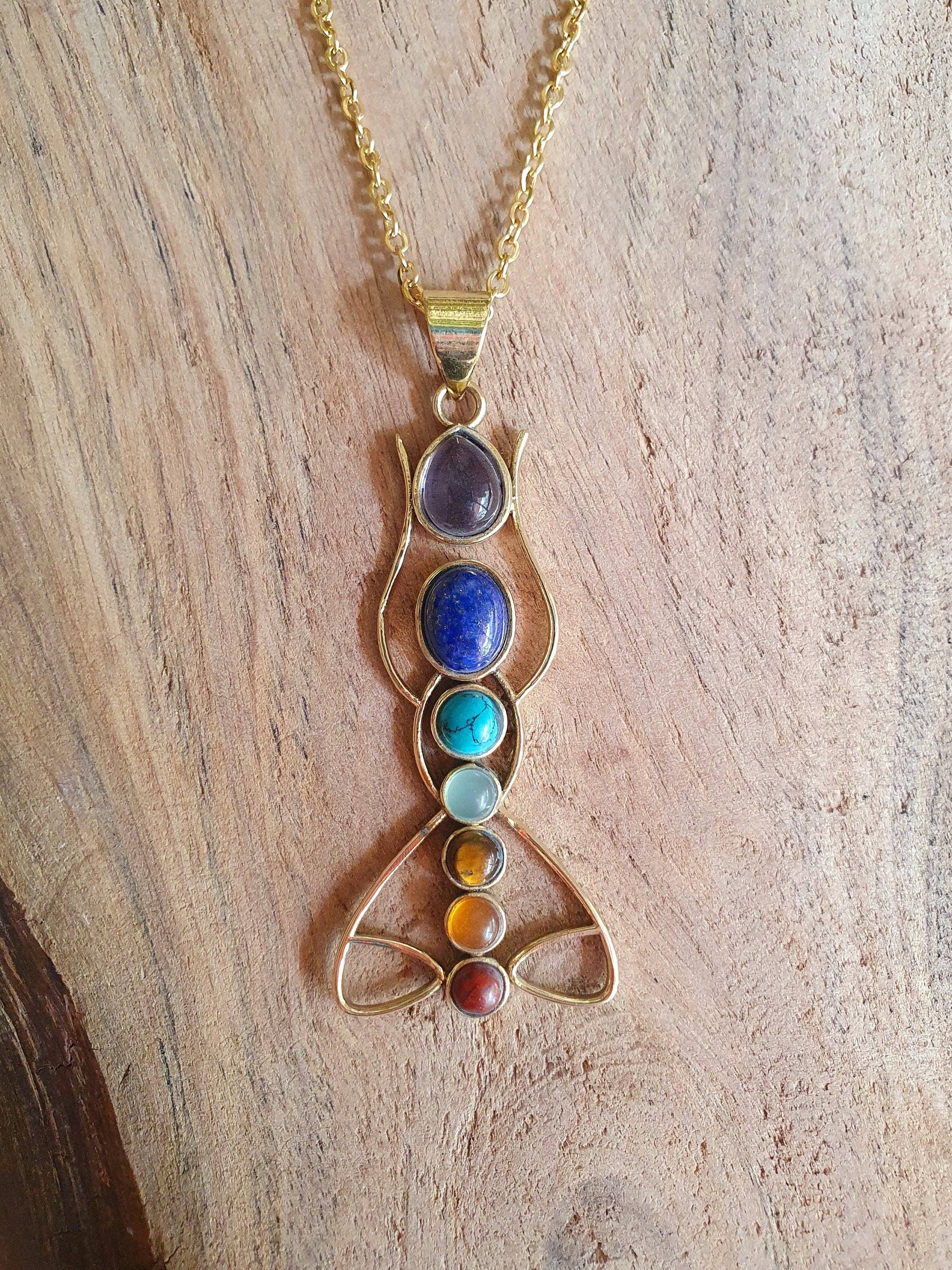 Kaali Boutique - Vente Colliers à pendentif - Collier Lotus 7 Chakras Or / Hypoallergénique / Yoga / Reiki / Bohème / Hippie / Rustique / Ethnique /4