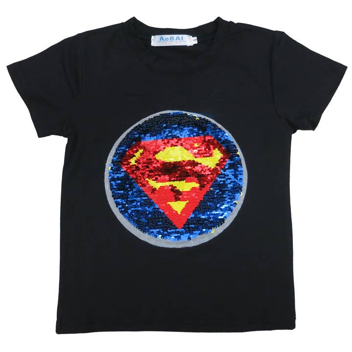 Wenchoice - Wholesale T-Shirt - Kids - Black Flip Sequins Batman/Superman T-Shirt