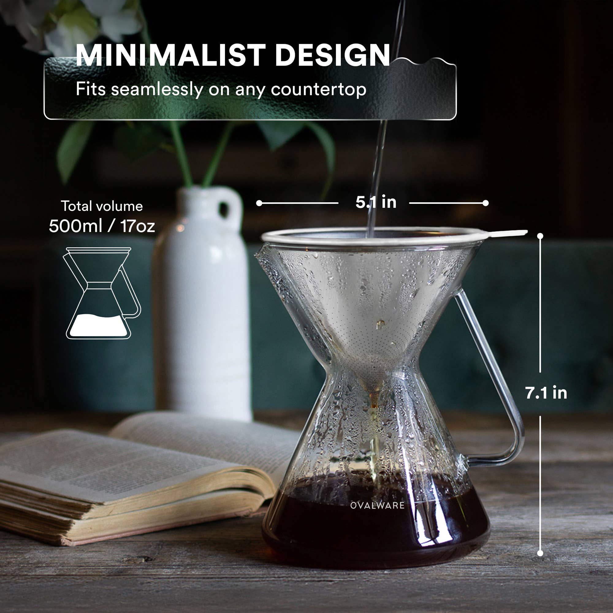 Ovalware - Wholesale Pour Over & Dripper - Pour Over Coffee Maker with Stainless Steel Filter | 17oz1