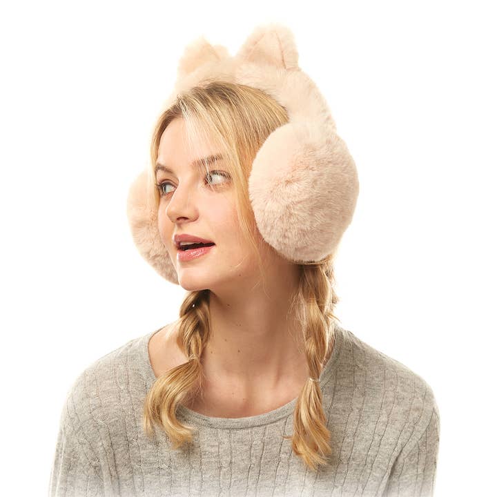 Fashion City – wholesale Earwarmers / ear muffs – women's – Solid Faux Fur Earmuffs with Cat Ears