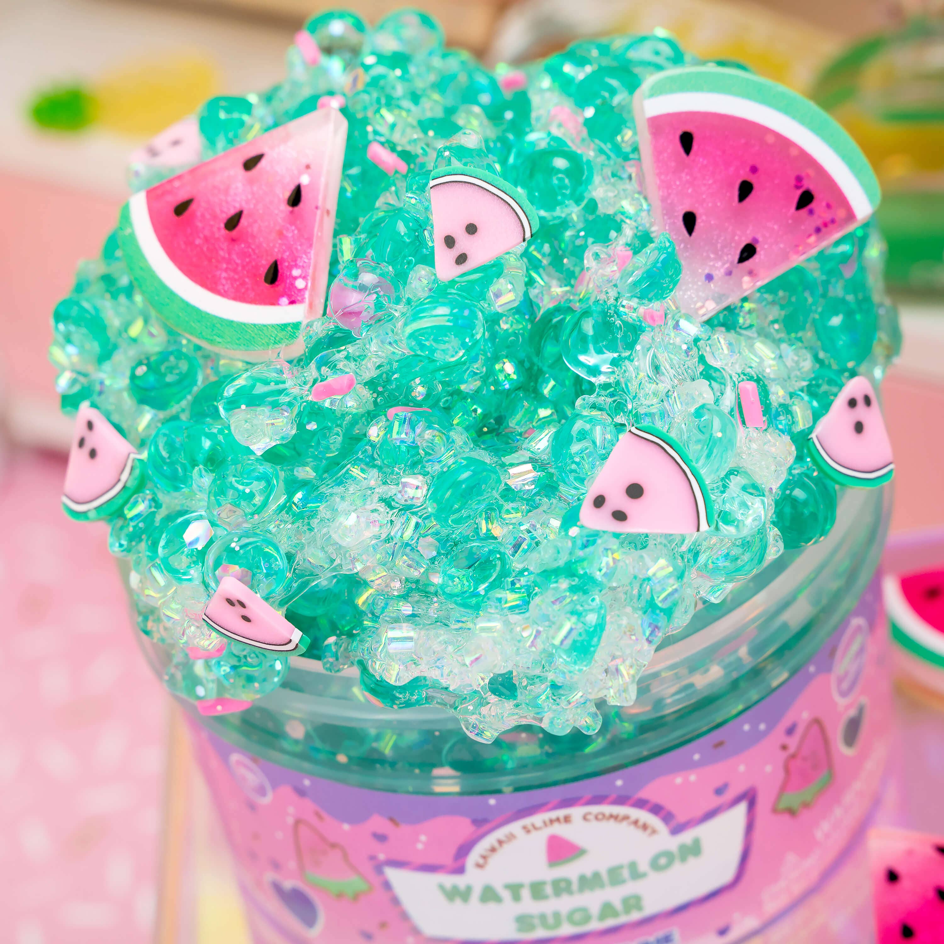 Kawaii Slime Company – wholesale Slajm - Barn – Vattenmelon Socker Fishbowl Bingsu Slime (4st/fodral)1