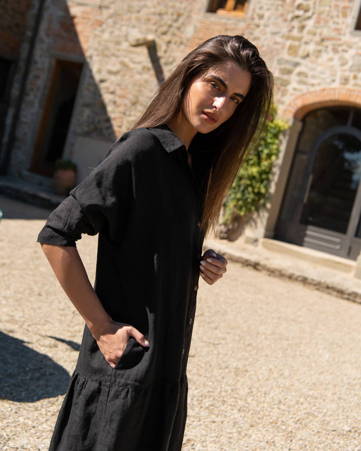 Sauths - Wholesale Dress - Women's - Sofia - Linen Dress in Black1