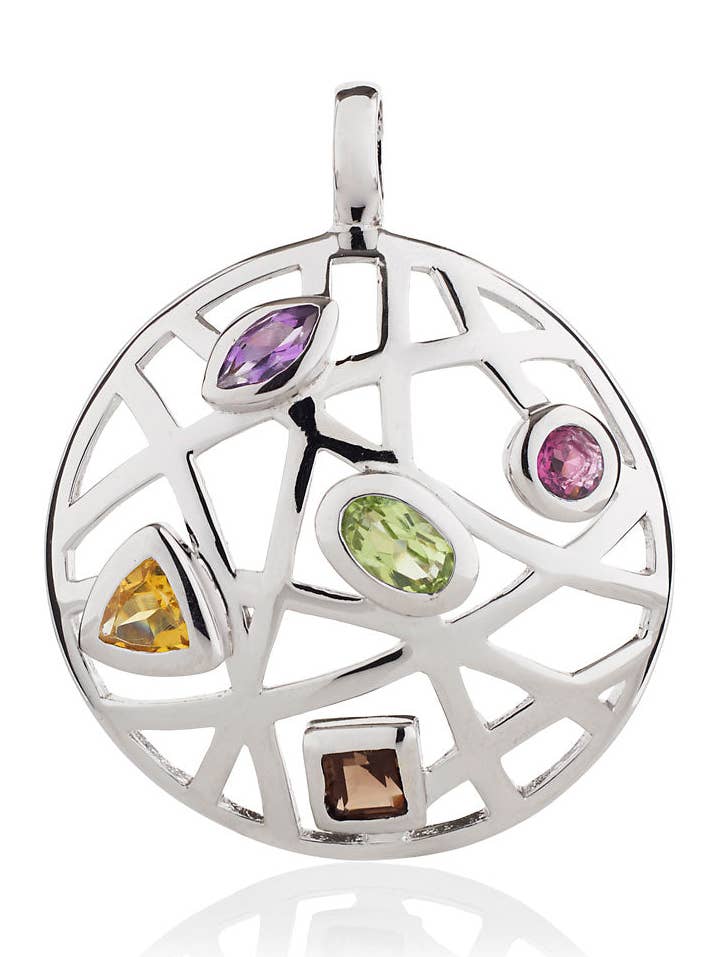 Maora Flat Silver Pendant With Rhodolite Peridot for wholesale by Manja