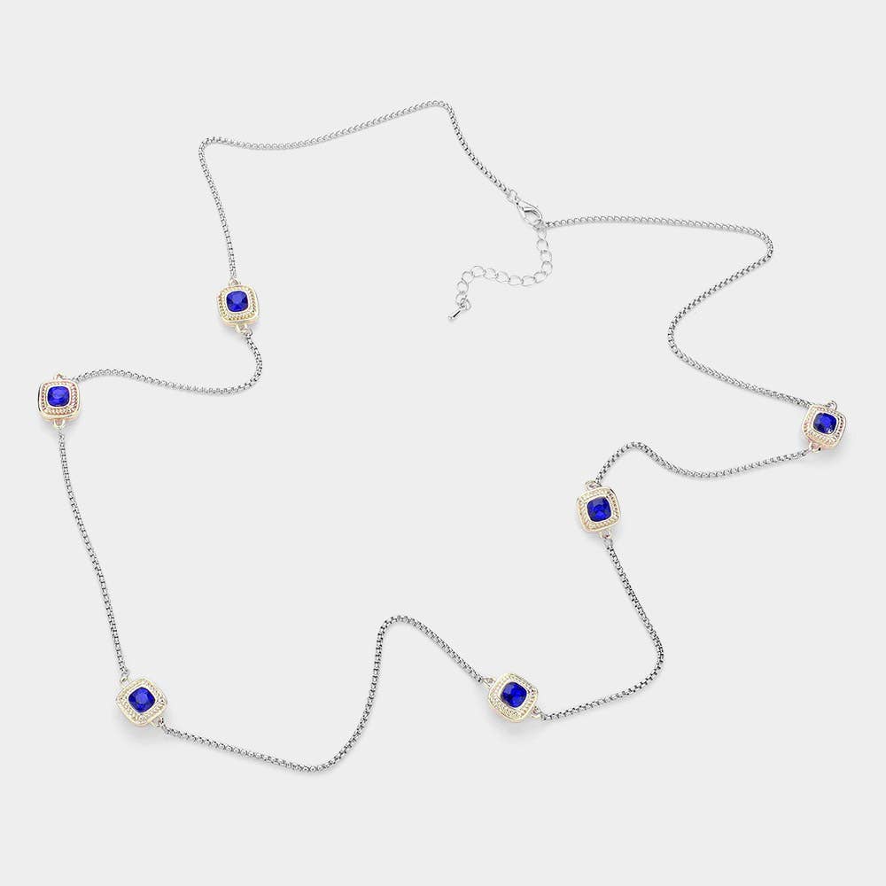 Sensibling Corp. - Wholesale Pendant/Charm Necklace - 14K Gold Plated Two Tone Square Pendant Station Necklace15