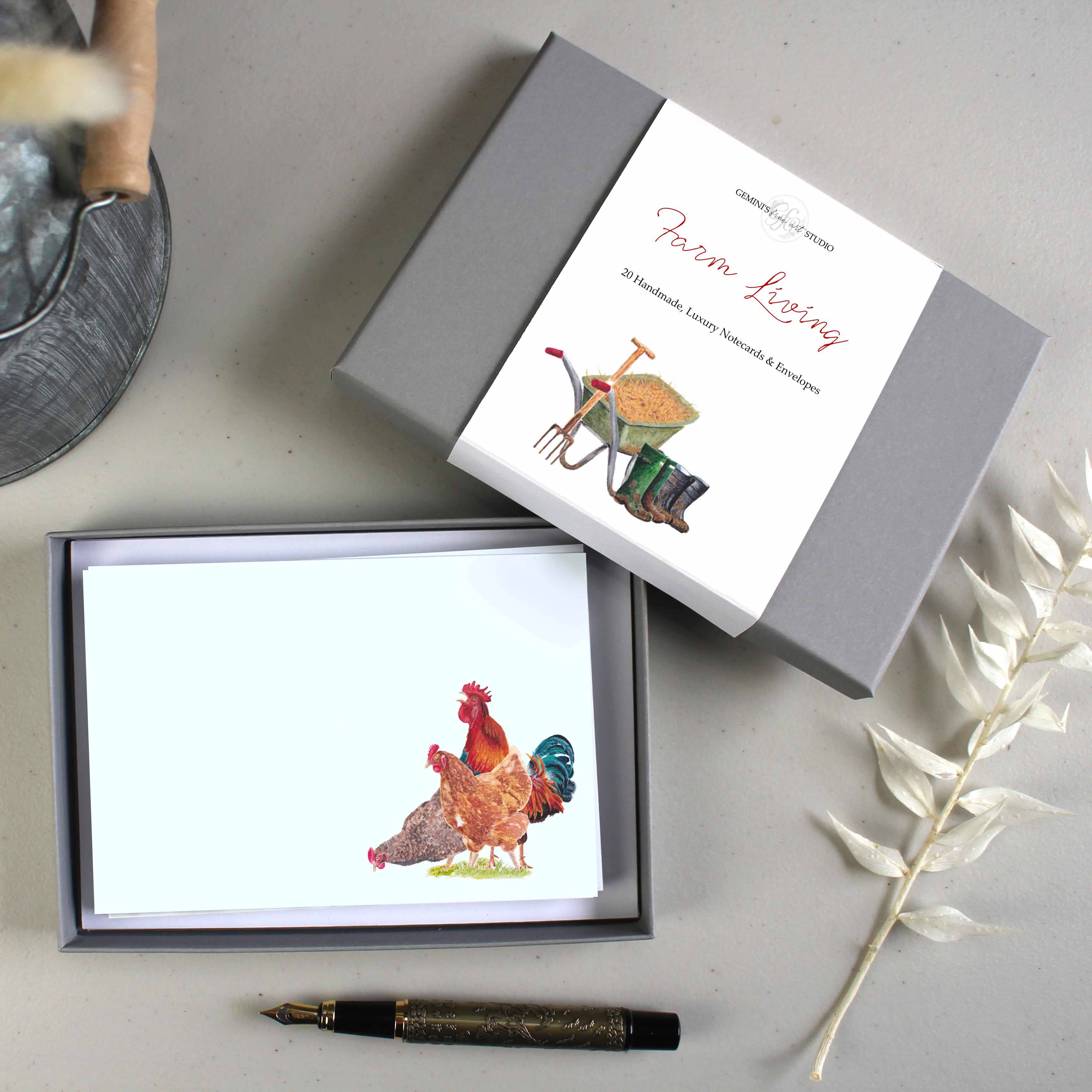 Gemini's Fine Art Studio – wholesale Stationery/notecard set – Farm Living Notecards/Place Cards - 4 Designs | Farm Animals6