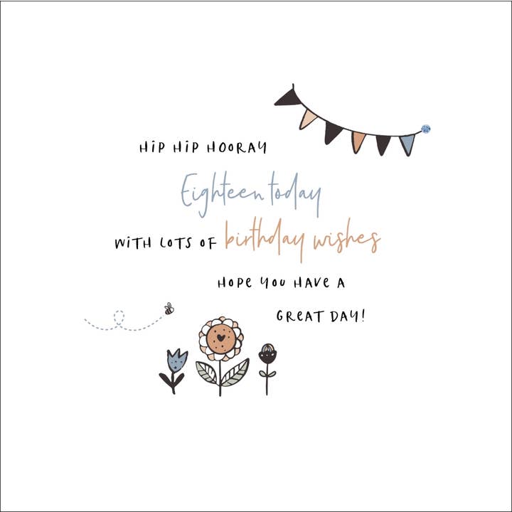 Hip Hip Hooray Eighteen Today With Lots of Birthday Wishes for wholesale by The Handcrafted Card Company