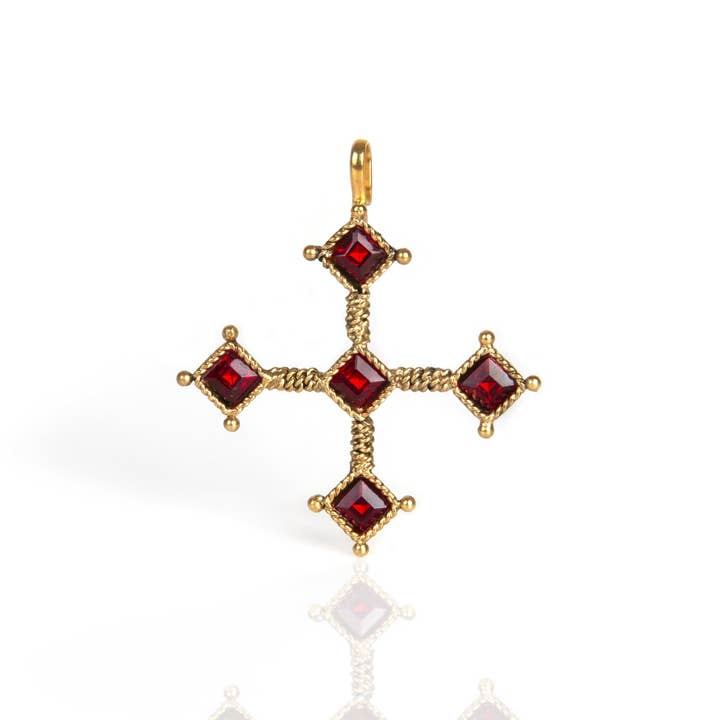 Médaille Croix de Brigid Rubis de Feu - Or pour la vente par VSA Designs Inc.