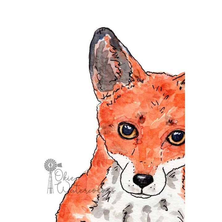 Okie Watercolors - Wholesale Art Print - Red Fox, 8"X10" Watercolor Art Print1
