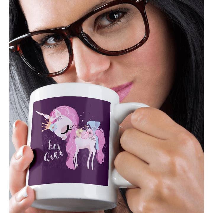 3dRose - Wholesale Coffee Mug - 3dRose, Cute Black Flower Unicorn Illustration and Typography - Be The Queen, Mug9
