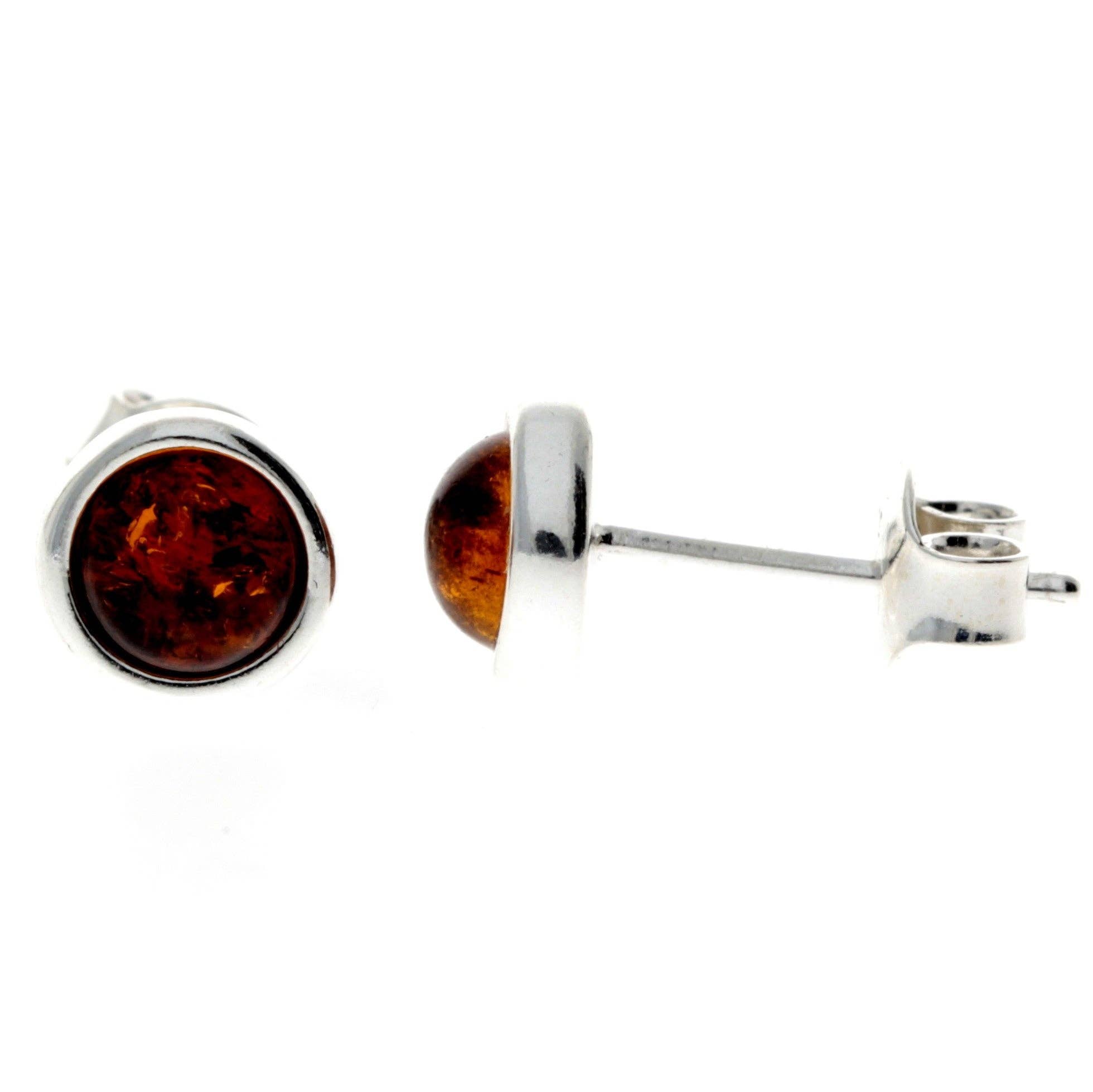 SilverAmber Jewellery - Wholesale Stud/Post Earrings - 925 Sterling Silver & Genuine Baltic Amber Classic Round Studs Earrings various sizes - GL1898