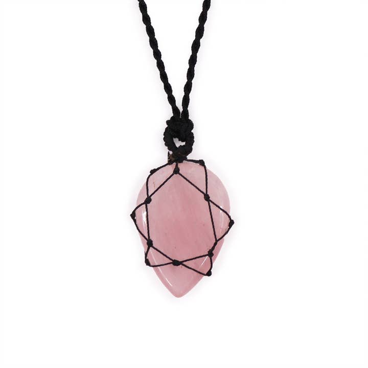 Laced Gemstone Teardrop Pendant - Rose Quartz for wholesale by Ancient Wisdom