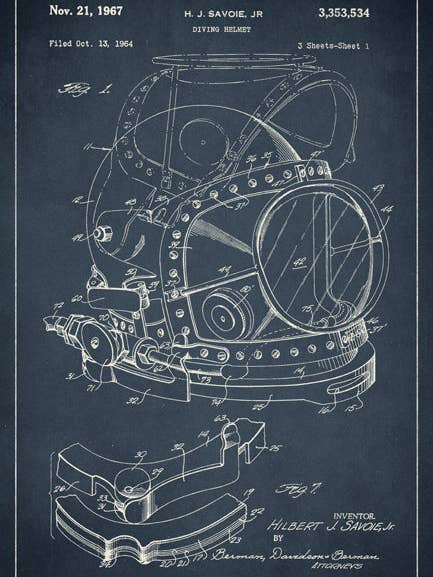 Dykkerhjelm Nautisk Patent Kunsttryk for engroshandel hos Keep Calm Collection