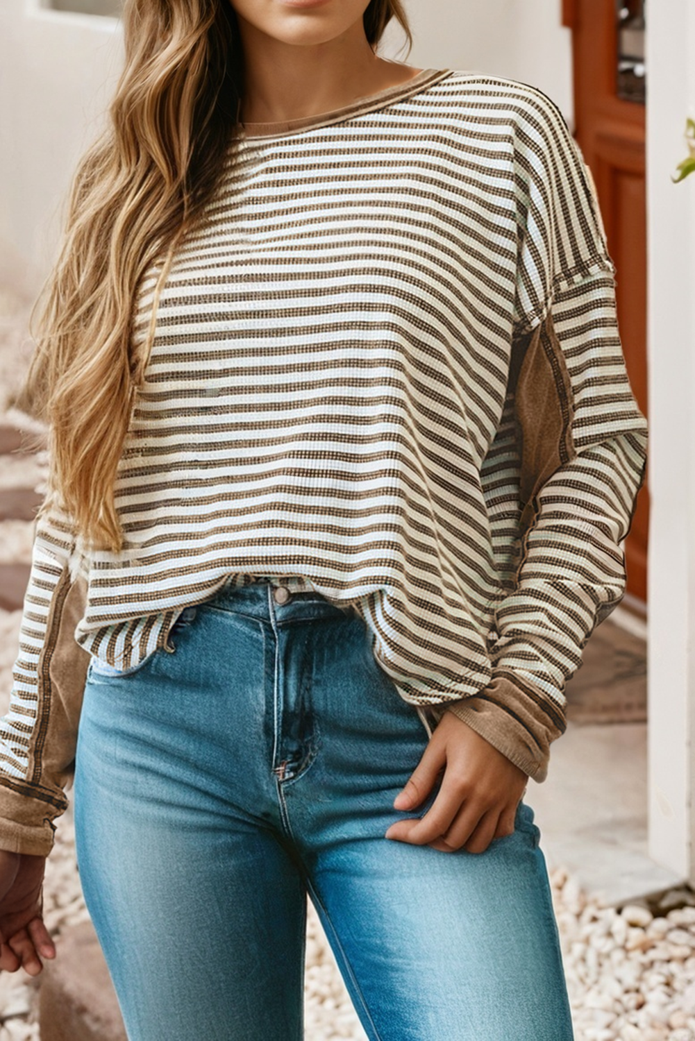 Little Daisy Closet - Vente Chemisier – femme - Blouse décontractée à col rond rayé LDC | S-4X10