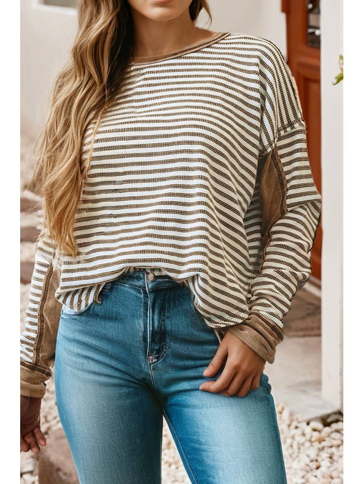 Little Daisy Closet - Wholesale Blouse - Women's -  LDC Stripe Round Neck Casual Blouse| S-4X10